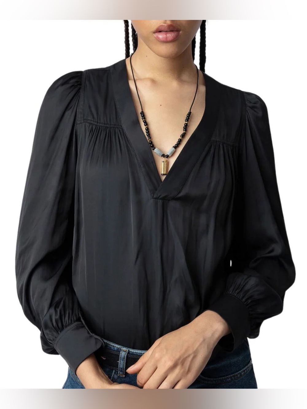 NWT Zadig & Voltaire Telia black satin blouse